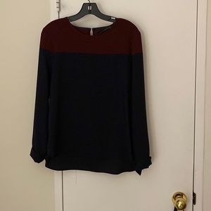 Zara long sleeve blouse in navy/burgundy